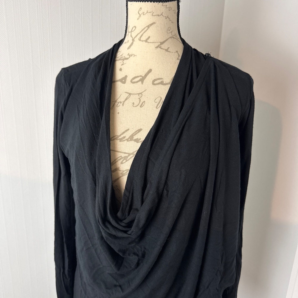 Lucy Women's small Drape Cowl Neck Wrap Solid Black Long Sleeve - Picture 2 of 6
